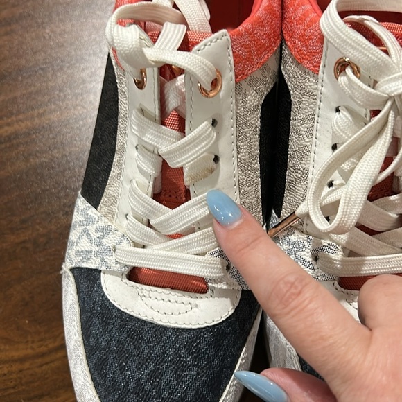 Michael Kors Billie Metallic Platform Trainer Coral and Blue Sneakers - Picture 4 of 12